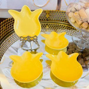 4 Chantal Yellow Tulip Shaped Bakeware Appetizer Dessert Plates Easter Spring